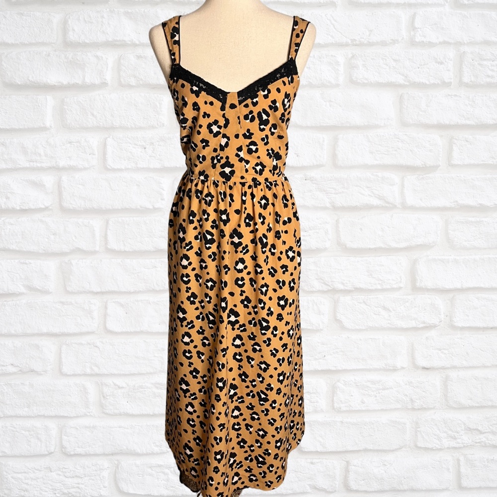 Thakoon Collective Leopard Animal Print Midi Dress Sleeveless Size 14 Lace Retro